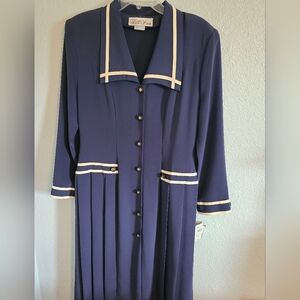 NWT Vintage Lilli Ann Retro Navy Pleated Dress Union Made Size 10
